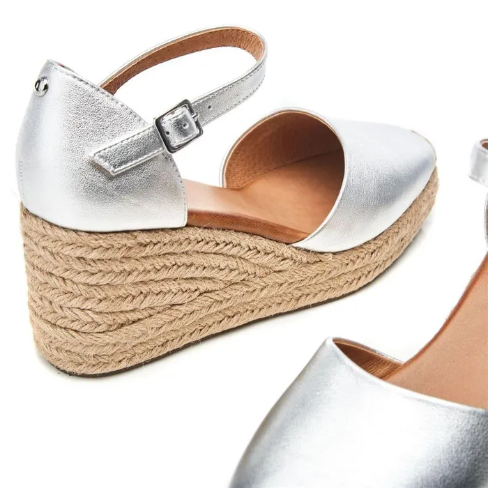 Women Moda In Pelle Mid Heel Shoes Gialla Silver Leather