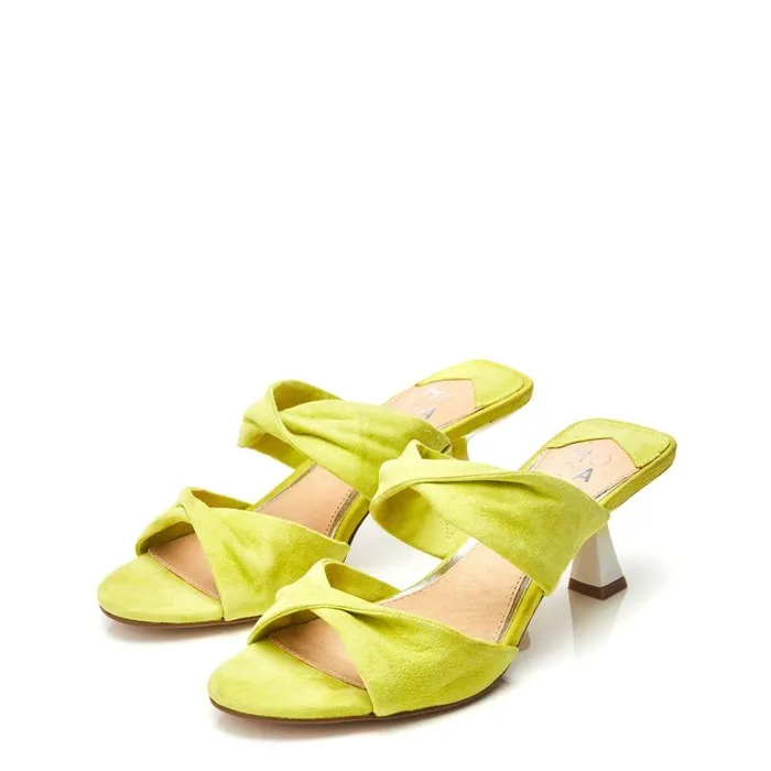Women Moda In Pelle Mule Sandals Loola Lime Green Suede
