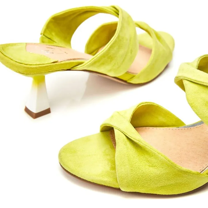 Women Moda In Pelle Mule Sandals Loola Lime Green Suede