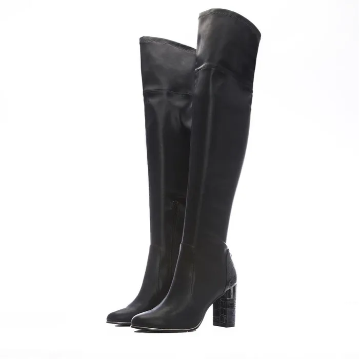 Women Moda In Pelle Over The Knee Boots Valentinne Black Porvair