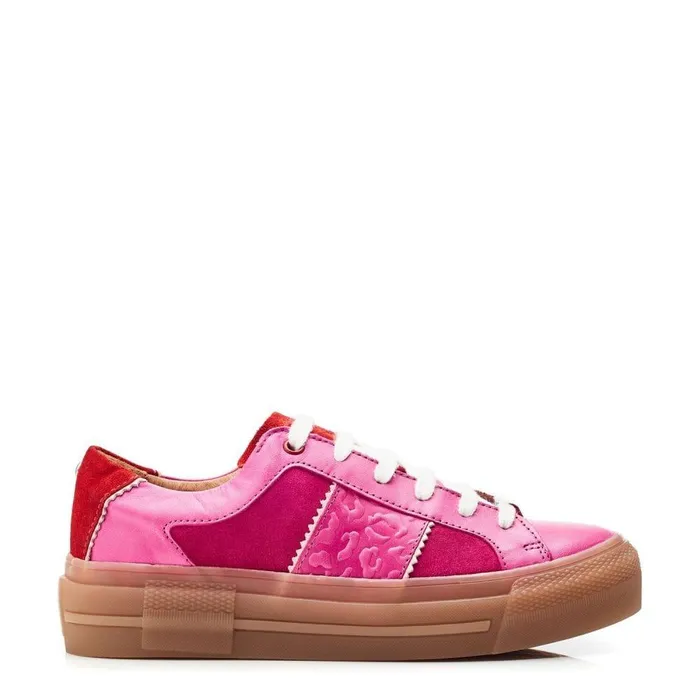 Women Moda In Pelle Platform Trainers Amande Pink Leather