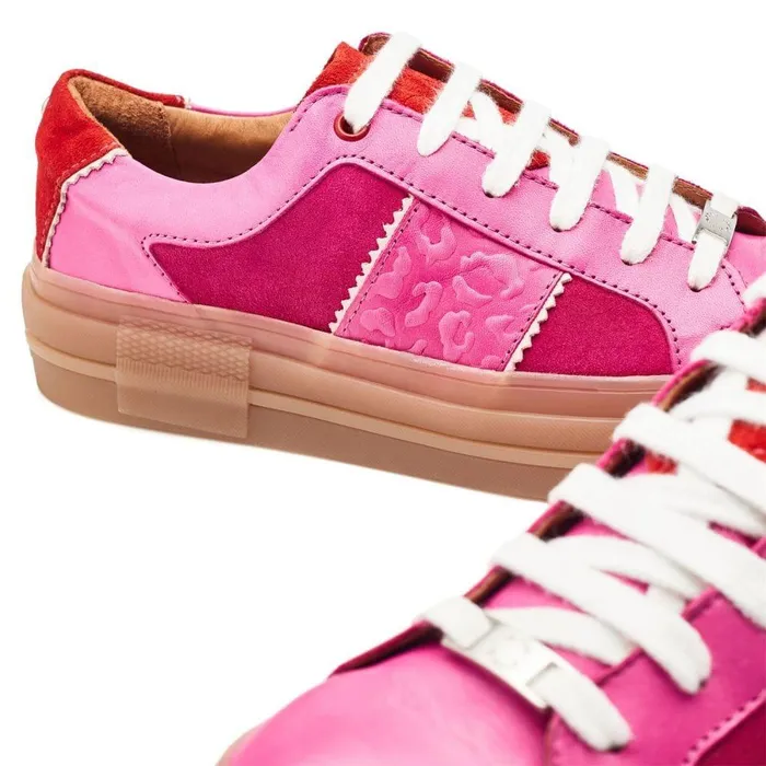 Women Moda In Pelle Platform Trainers Amande Pink Leather