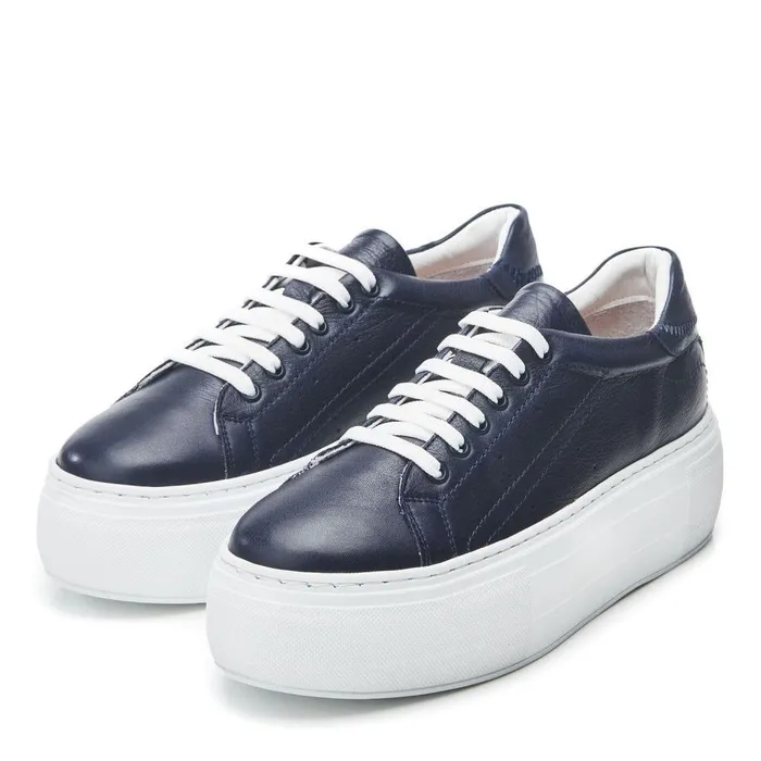 Women Moda In Pelle Platform Trainers Bsoleful BKendri Navy Leather