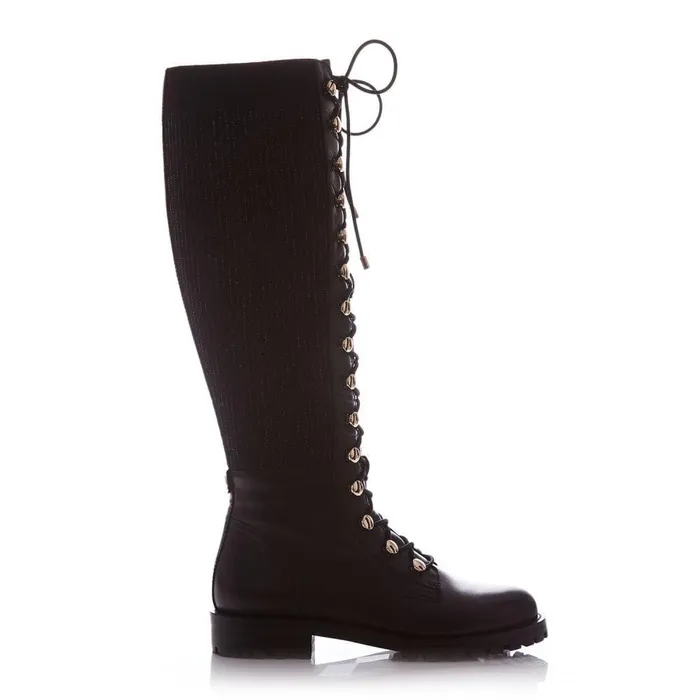 Women Moda In Pelle Riding And Flat Boots Sanoma Black Leather