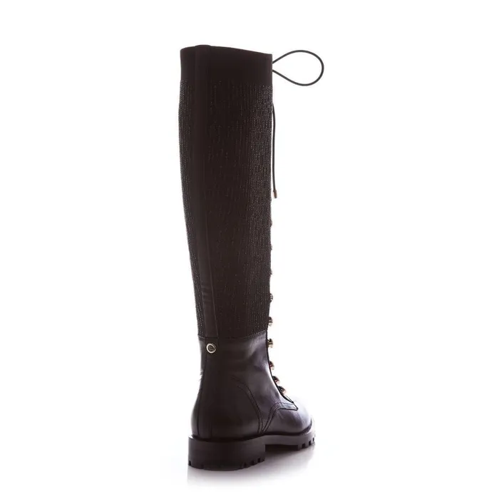 Women Moda In Pelle Riding And Flat Boots Sanoma Black Leather