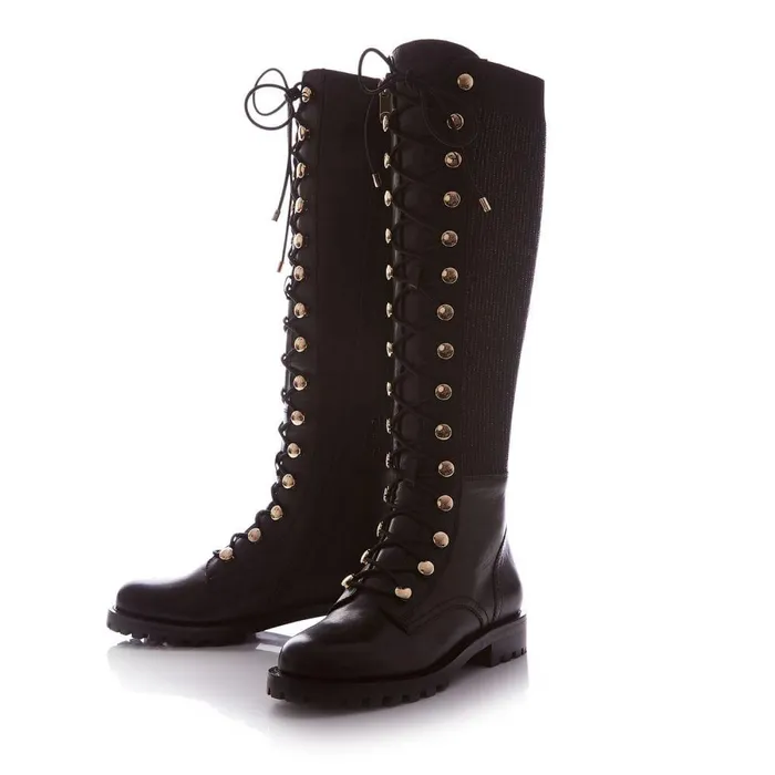 Women Moda In Pelle Riding And Flat Boots Sanoma Black Leather