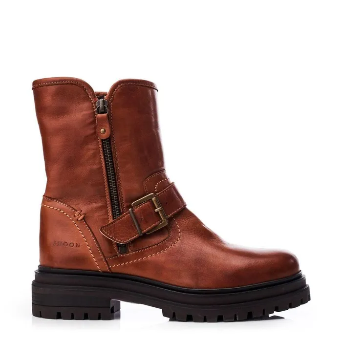 Women Moda In Pelle Riding And Flat Boots Shoon Sh Infell Tan Leather