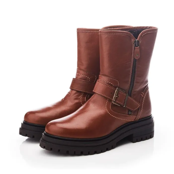 Women Moda In Pelle Riding And Flat Boots Shoon Sh Infell Tan Leather