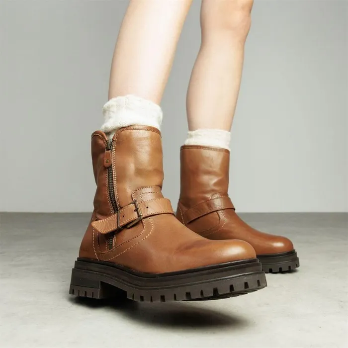 Women Moda In Pelle Riding And Flat Boots Shoon Sh Infell Tan Leather