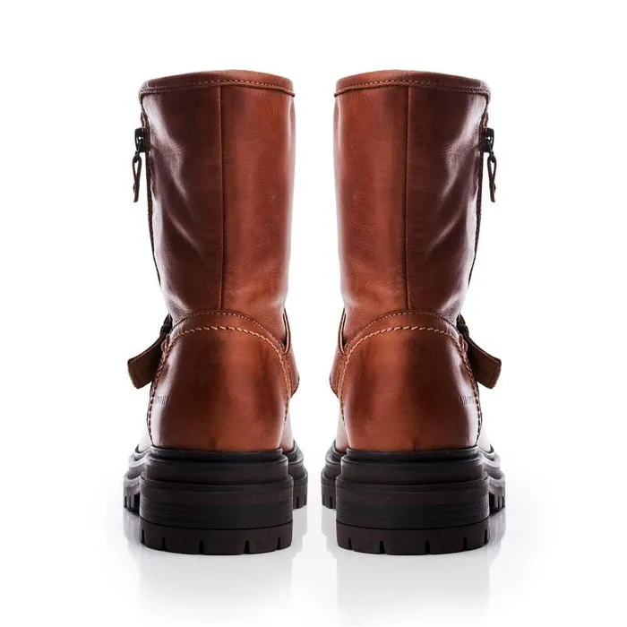Women Moda In Pelle Riding And Flat Boots Shoon Sh Infell Tan Leather