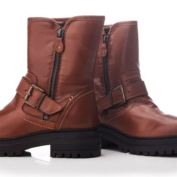 Women Moda In Pelle Riding And Flat Boots Shoon Sh Infell Tan Leather
