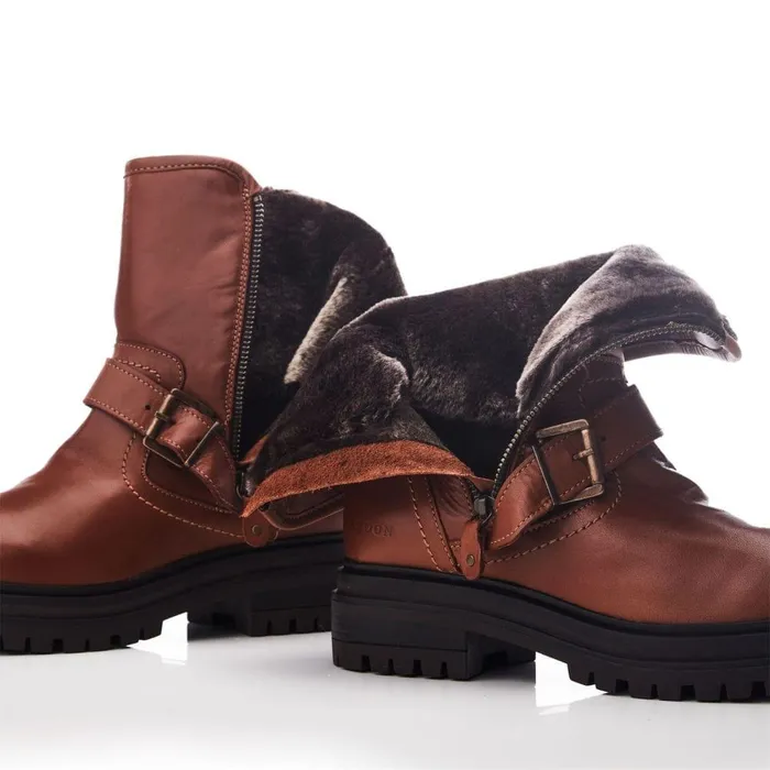 Women Moda In Pelle Riding And Flat Boots Shoon Sh Infell Tan Leather
