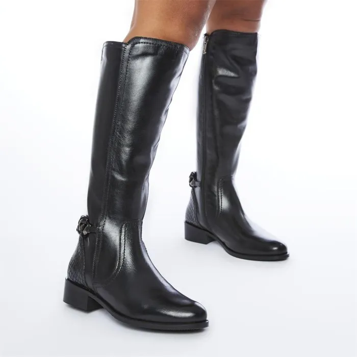 Women Moda In Pelle Riding And Flat Boots Whitley Black Leather