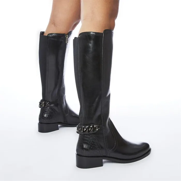Women Moda In Pelle Riding And Flat Boots Whitley Black Leather