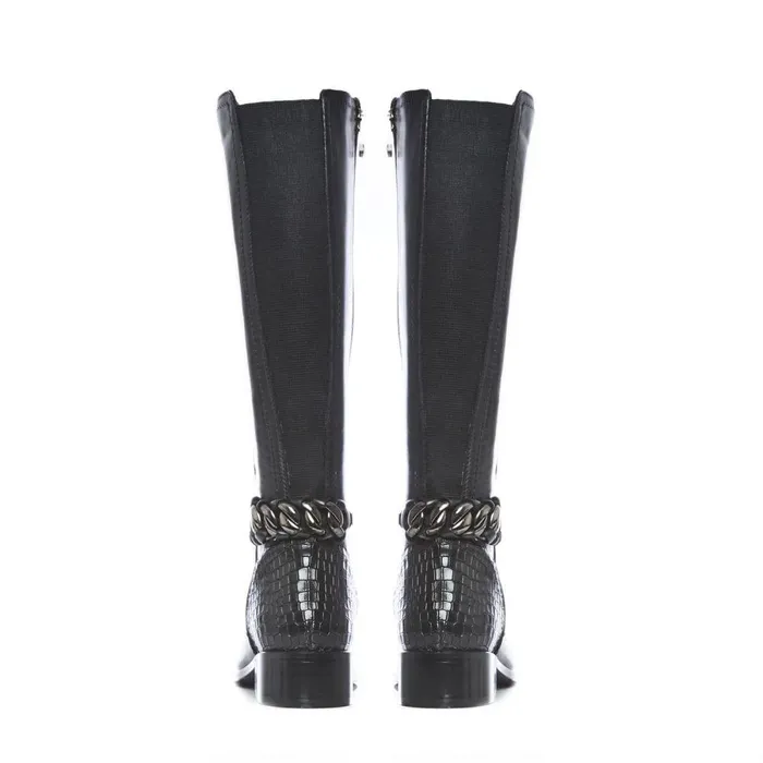 Women Moda In Pelle Riding And Flat Boots Whitley Black Leather