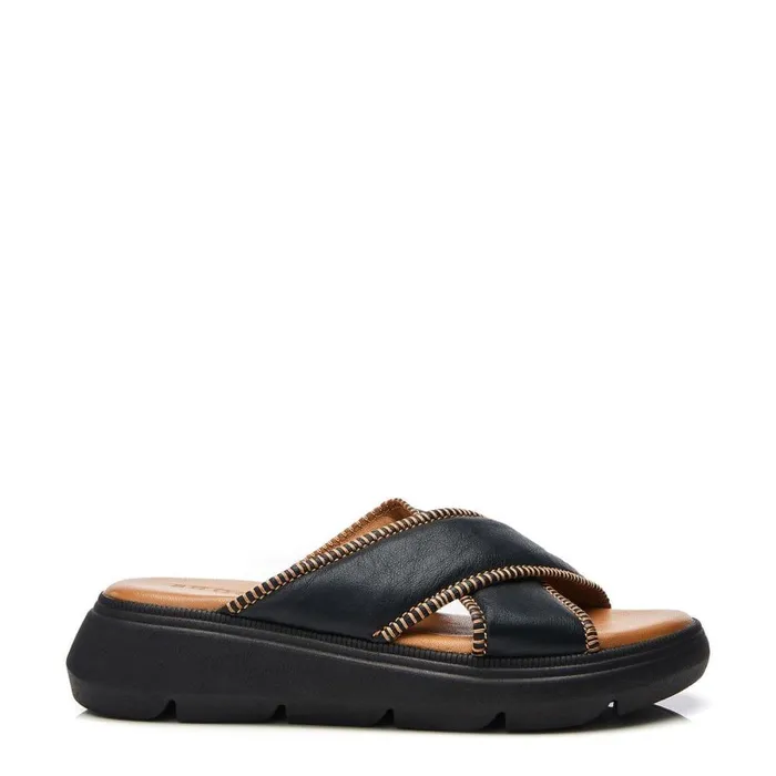 Women Moda In Pelle Slider Sandals Shoon Sh Sektor Black Leather