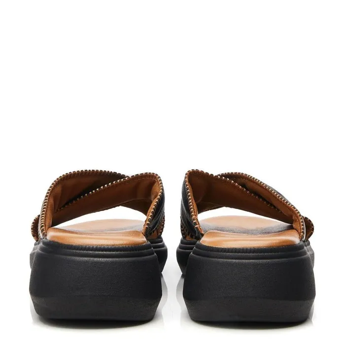 Women Moda In Pelle Slider Sandals Shoon Sh Sektor Black Leather