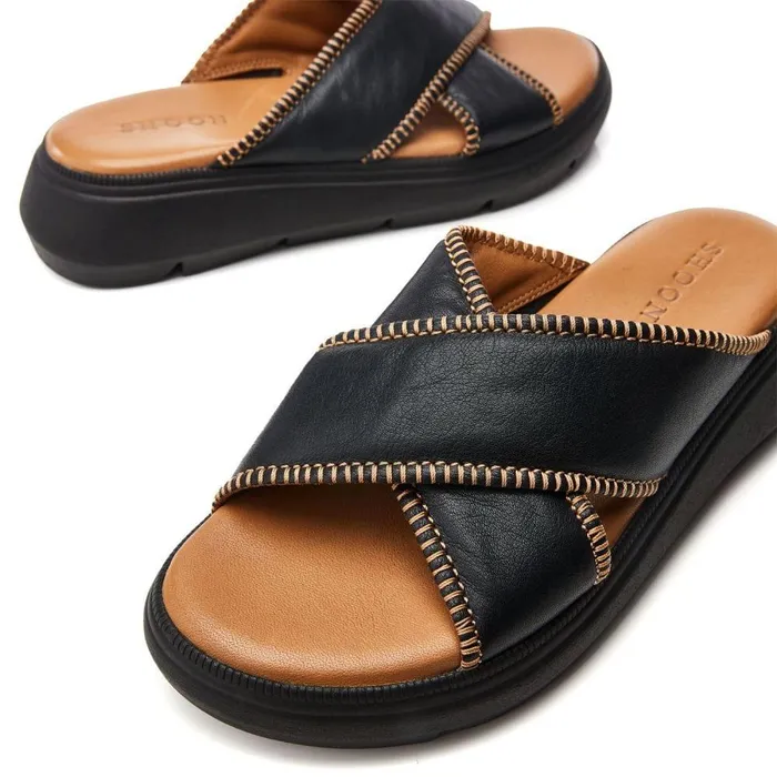 Women Moda In Pelle Slider Sandals Shoon Sh Sektor Black Leather