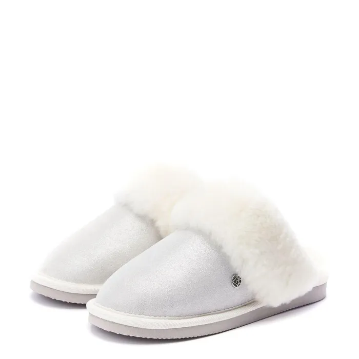 Women Moda In Pelle Slippers Nightfall White Metallic Suede