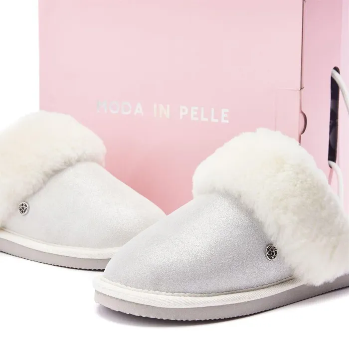 Women Moda In Pelle Slippers Nightfall White Metallic Suede