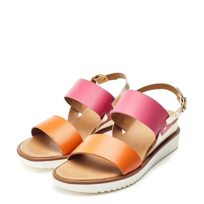 Women Moda In Pelle Wedge Sandals Navasay PinkOrange Leather