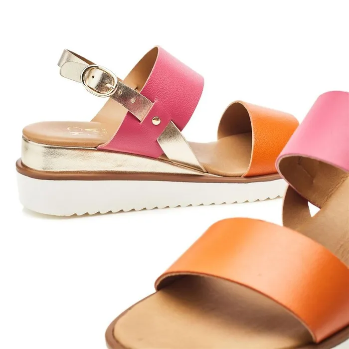 Women Moda In Pelle Wedge Sandals Navasay PinkOrange Leather