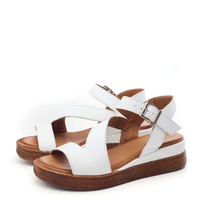 Women Moda In Pelle Wedge Sandals Palmers White Leather