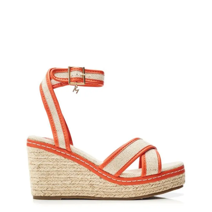 Women Moda In Pelle Wedge Sandals Pamela Orange Textile