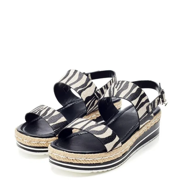 Women Moda In Pelle Wedge Sandals Periso Black 8211 Zebra Porvair
