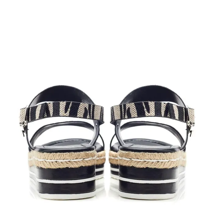 Women Moda In Pelle Wedge Sandals Periso Black 8211 Zebra Porvair