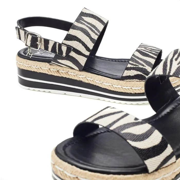Women Moda In Pelle Wedge Sandals Periso Black 8211 Zebra Porvair