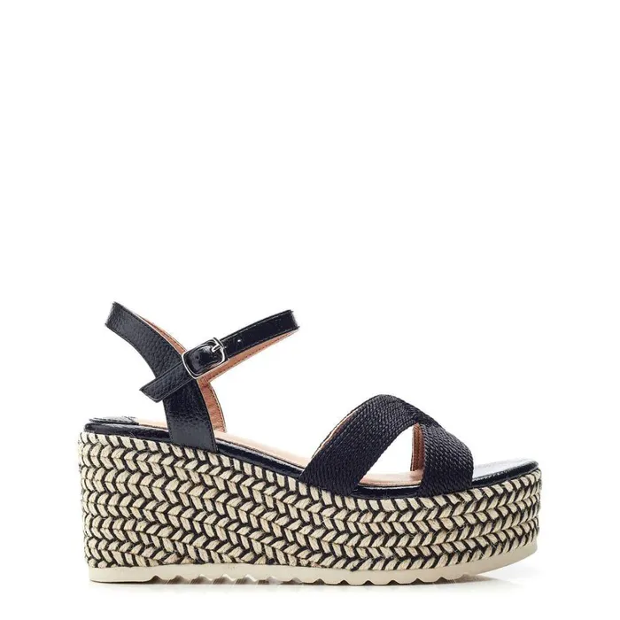 Women Moda In Pelle Wedge Sandals Piala Black Textile