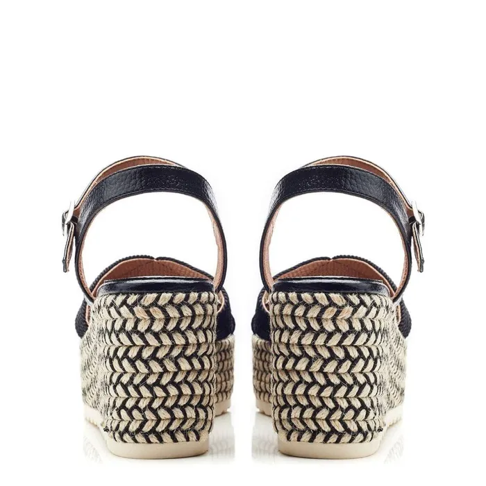 Women Moda In Pelle Wedge Sandals Piala Black Textile