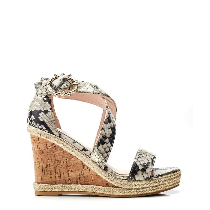Women Moda In Pelle Wedge Sandals Pursuit Monochrome Gold Snake Print