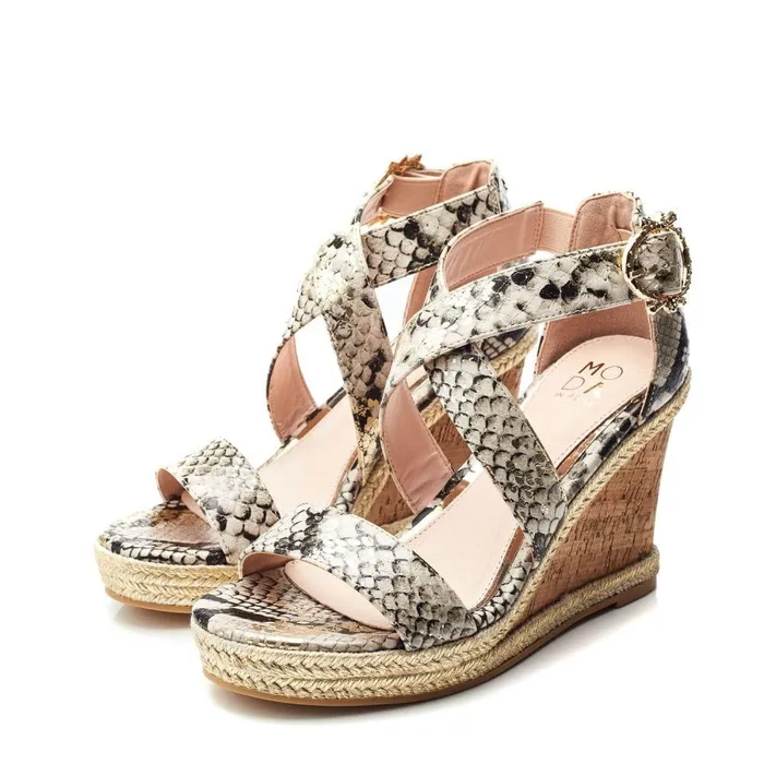 Women Moda In Pelle Wedge Sandals Pursuit Monochrome Gold Snake Print