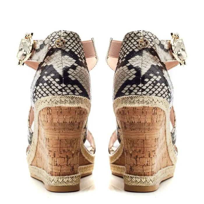 Women Moda In Pelle Wedge Sandals Pursuit Monochrome Gold Snake Print