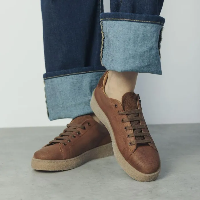 Women Moda In Pelle Wedge Trainers Shoon Sh Elston Tan Leather
