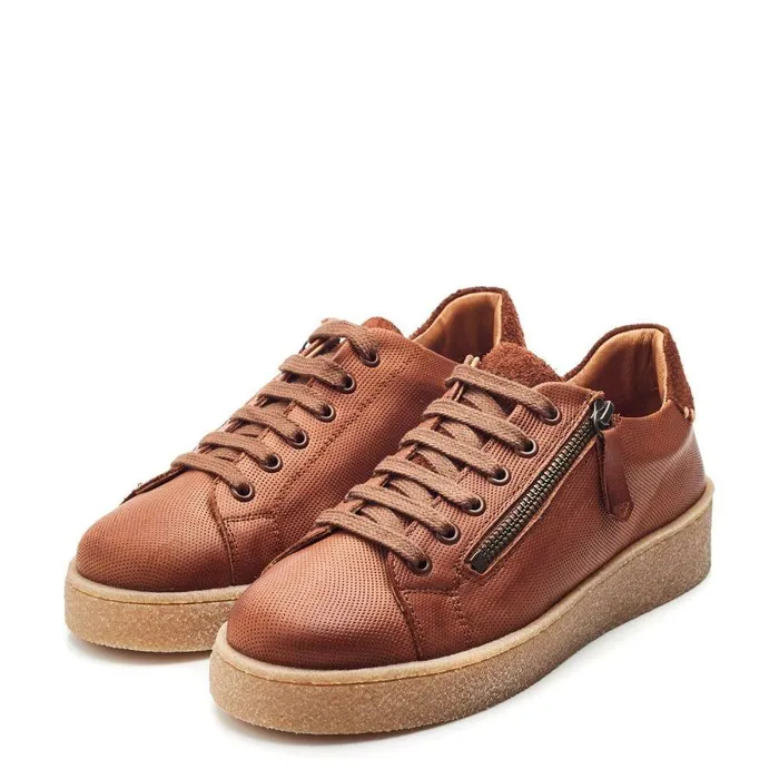Women Moda In Pelle Wedge Trainers Shoon Sh Elston Tan Leather