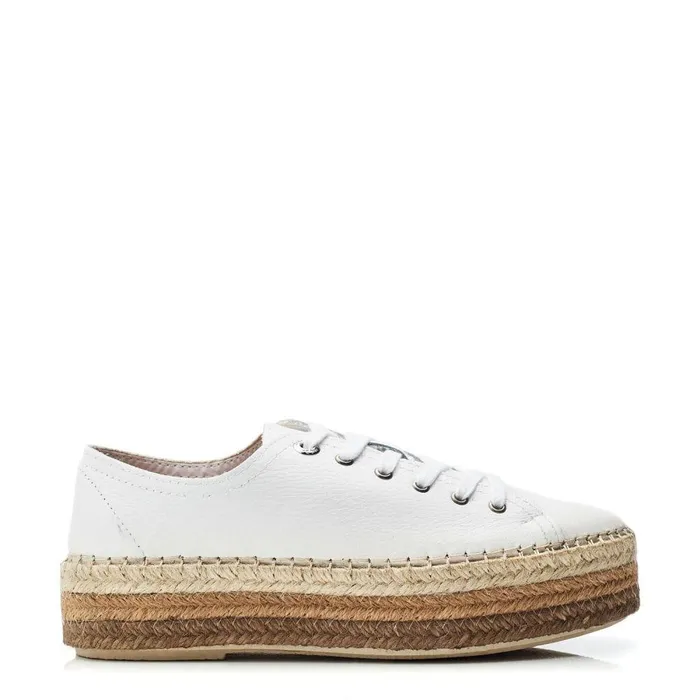 Women Moda In Pelle White Trainers Braidee White Taupe Leather