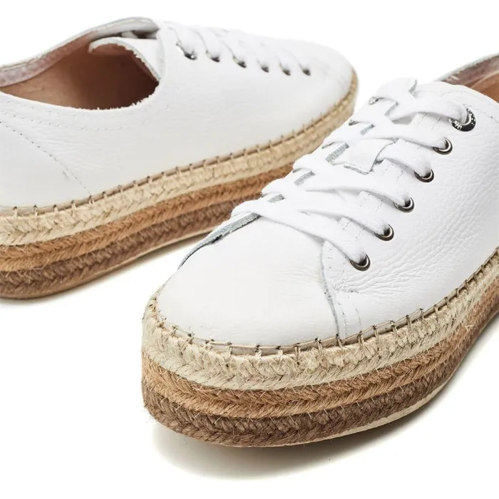 Women Moda In Pelle White Trainers Braidee White Taupe Leather
