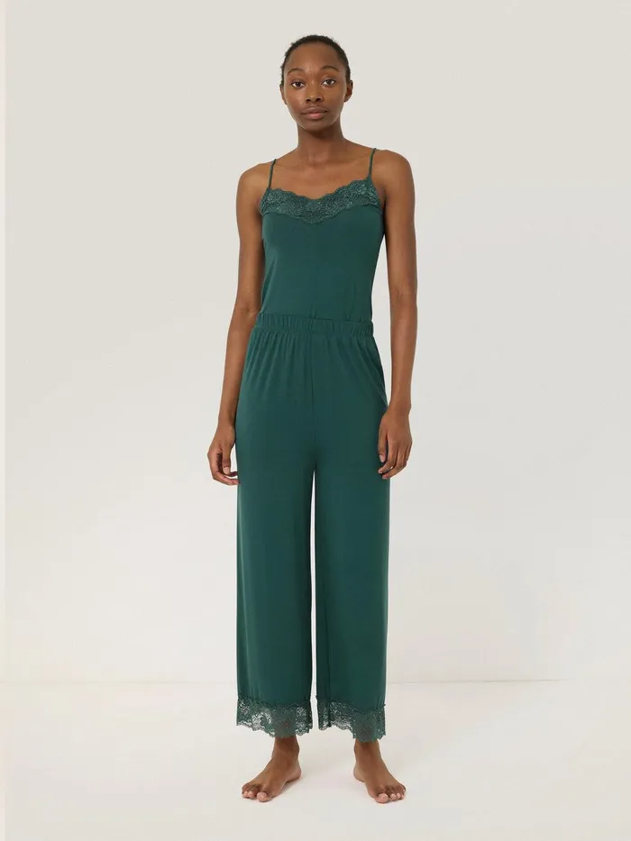 Women Modal Lace Pyjama Trouser Green Jigsaw Pyjamas and Loungewear