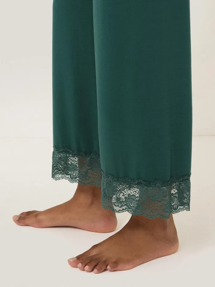 Women Modal Lace Pyjama Trouser Green Jigsaw Pyjamas and Loungewear