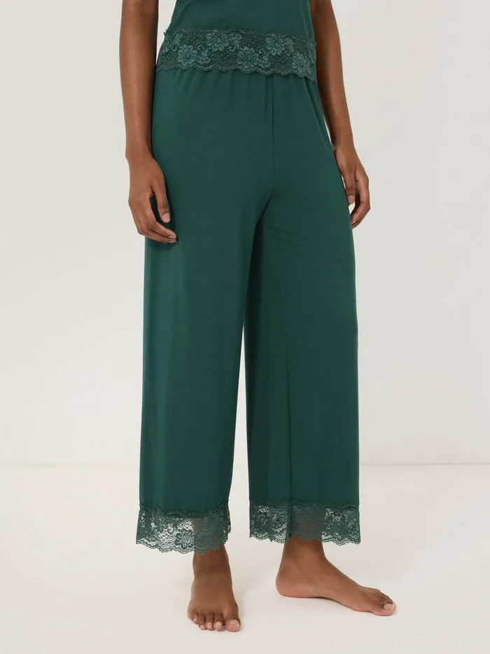 Women Modal Lace Pyjama Trouser Green Jigsaw Pyjamas and Loungewear