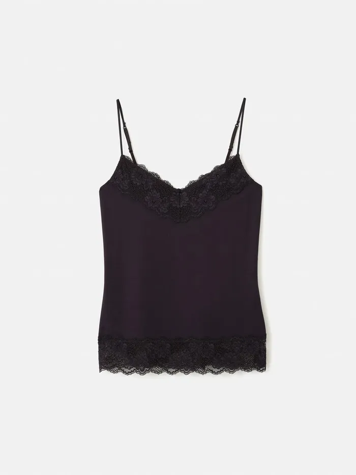 Women Modal Lace Vest Raisin Jigsaw Shirts and Tops