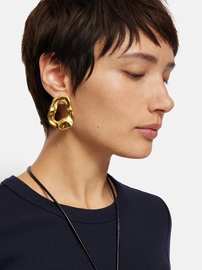 Women Molten Loop Stud Earring Gold Jigsaw Party