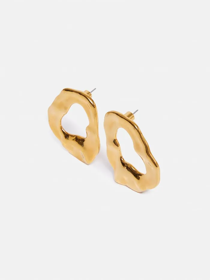 Women Molten Loop Stud Earring Gold Jigsaw Party