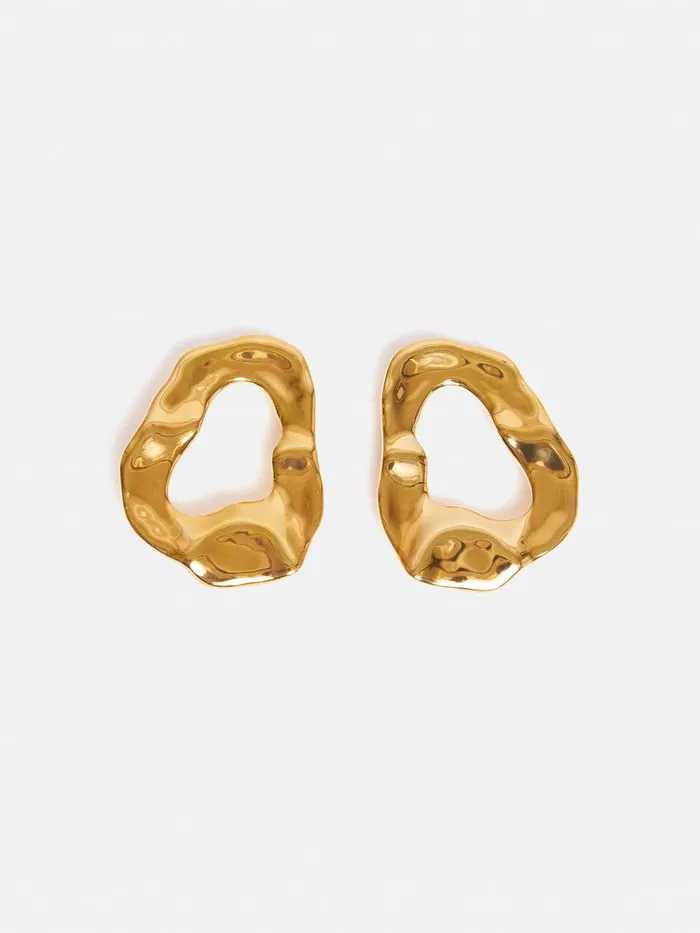 Women Molten Loop Stud Earring Gold Jigsaw Party