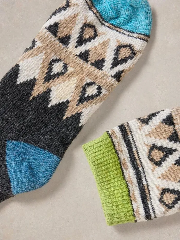 Women Mono Fairisle Wool Mix Sock Natural Multi White Stuff Socks