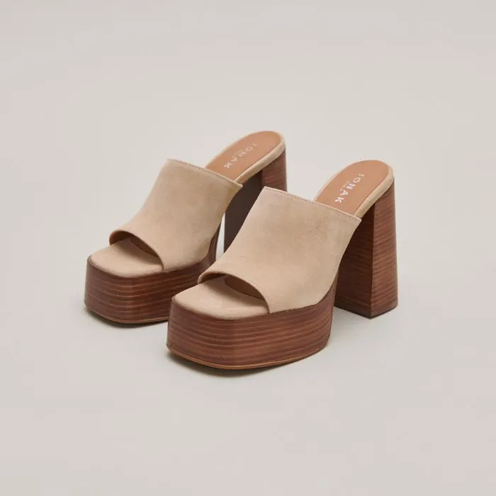 Women Mules With Heels And Open Toes Beige JONAK Mules Clogs