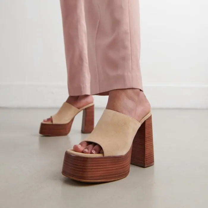 Women Mules With Heels And Open Toes Beige JONAK Mules Clogs